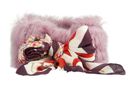 Gucci Equestrian Print Headpiece, Shearling/Silk, Purple/Multi, MII, DB,3*